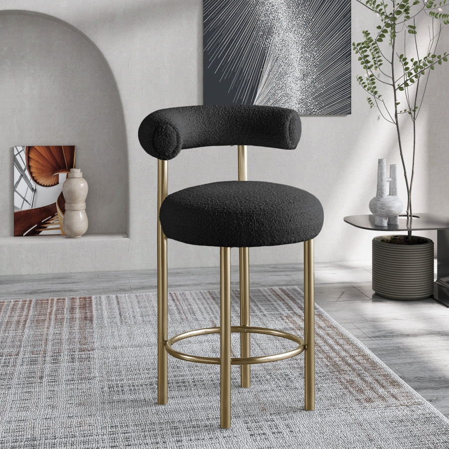 Tabouret en tissu boucle bordeaux