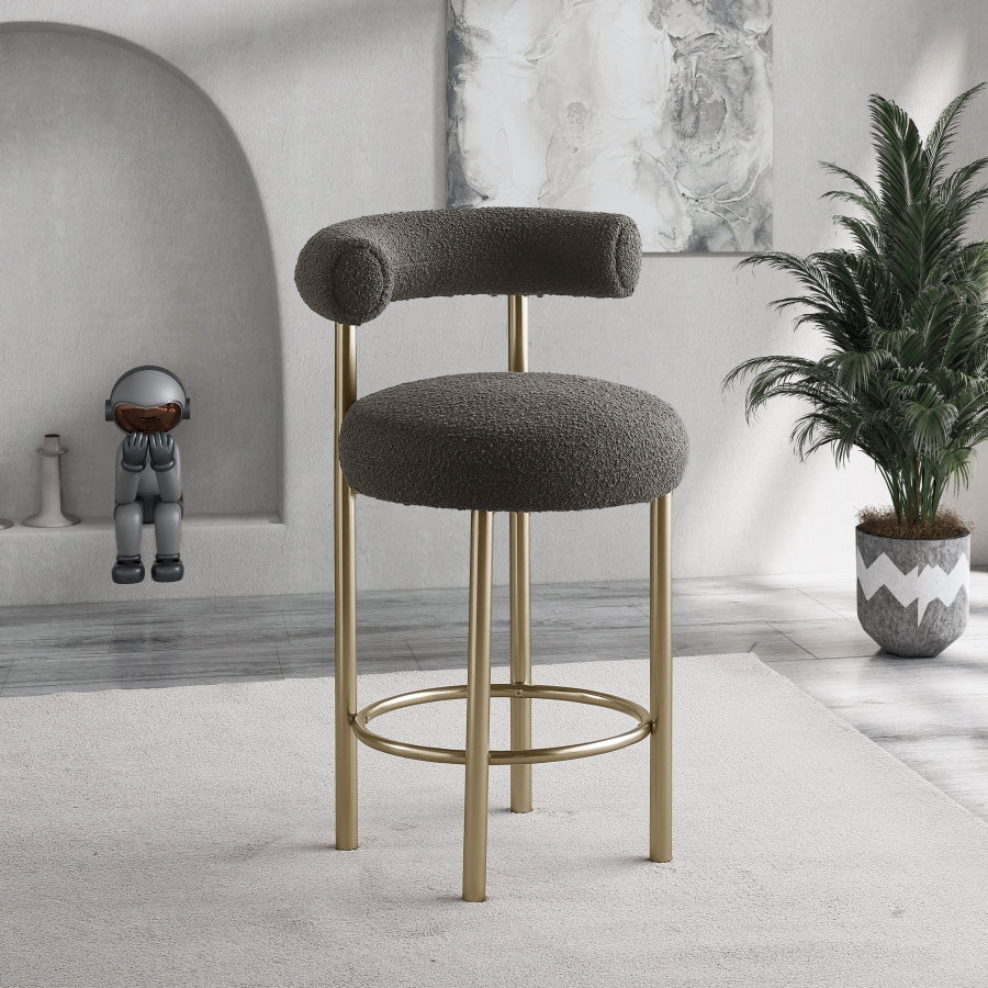Tabouret en tissu boucle bordeaux