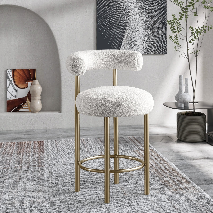 Tabouret en tissu boucle bordeaux