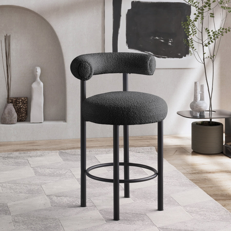 Tabouret en tissu boucle bordeaux