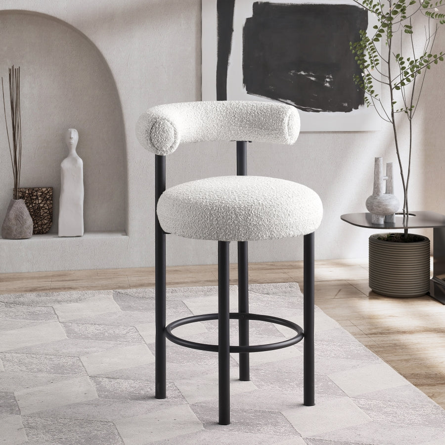 Tabouret en tissu boucle bordeaux