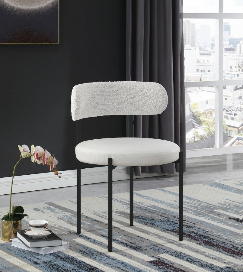 Chaise de salle à manger en cuir végétalien et tissu bouclé Beacon crème