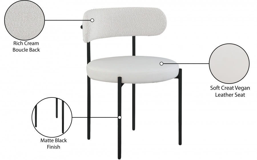 Chaise de salle à manger en cuir végétalien et tissu bouclé Beacon crème
