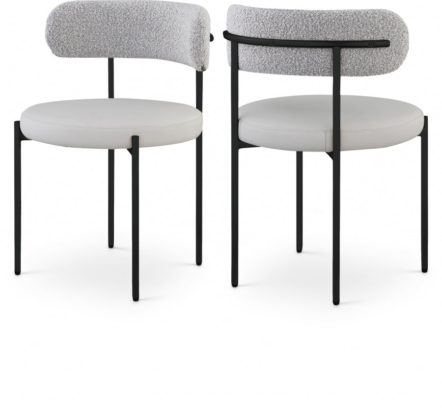Chaise de salle à manger en cuir végétalien et tissu bouclé Beacon crème