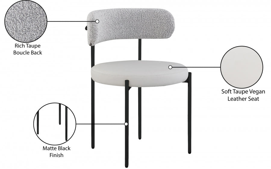 Chaise de salle à manger en cuir végétalien et tissu bouclé Beacon crème