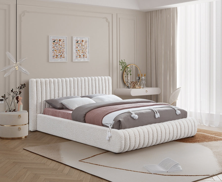 Lit double en tissu bouclé Nash