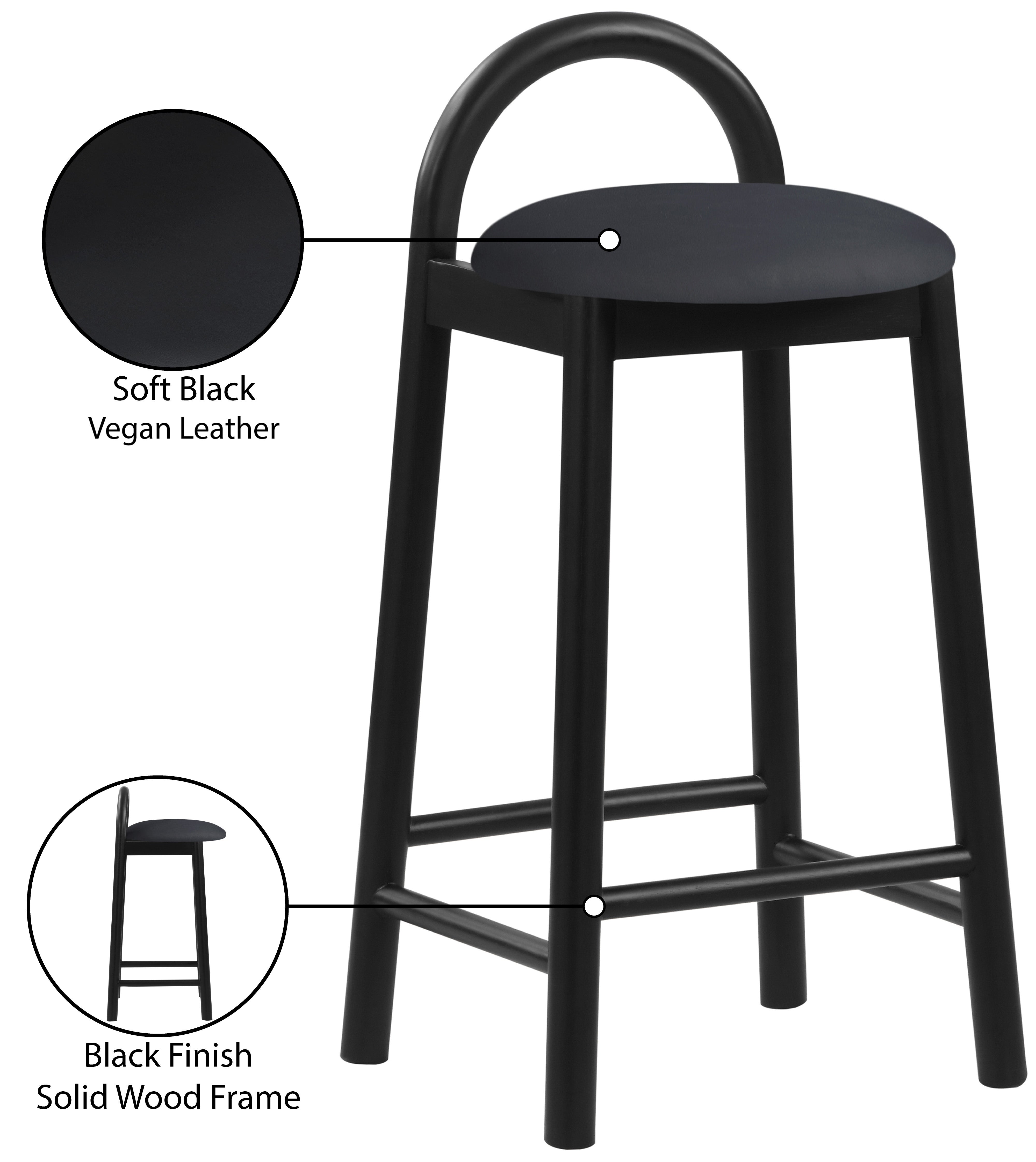 Tabouret de comptoir en cuir végétalien Calvin