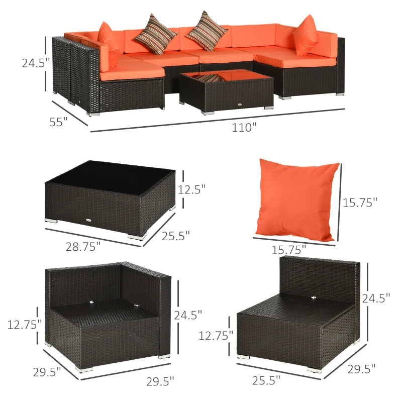 Ensemble de canapés de patio sectionnels en osier d'extérieur, 7 pièces