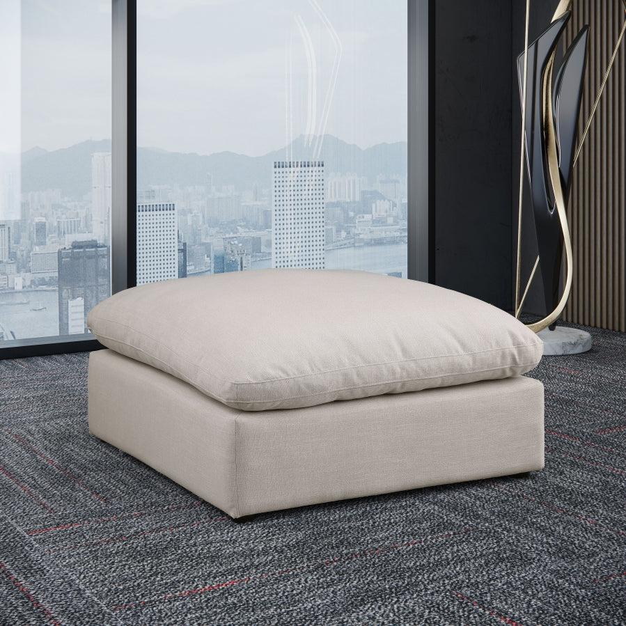Pouf confortable en tissu texturé en lin
