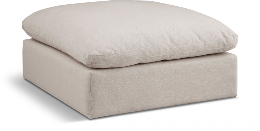 Pouf confortable en tissu texturé en lin