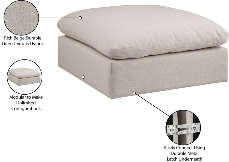 Pouf confortable en tissu texturé en lin