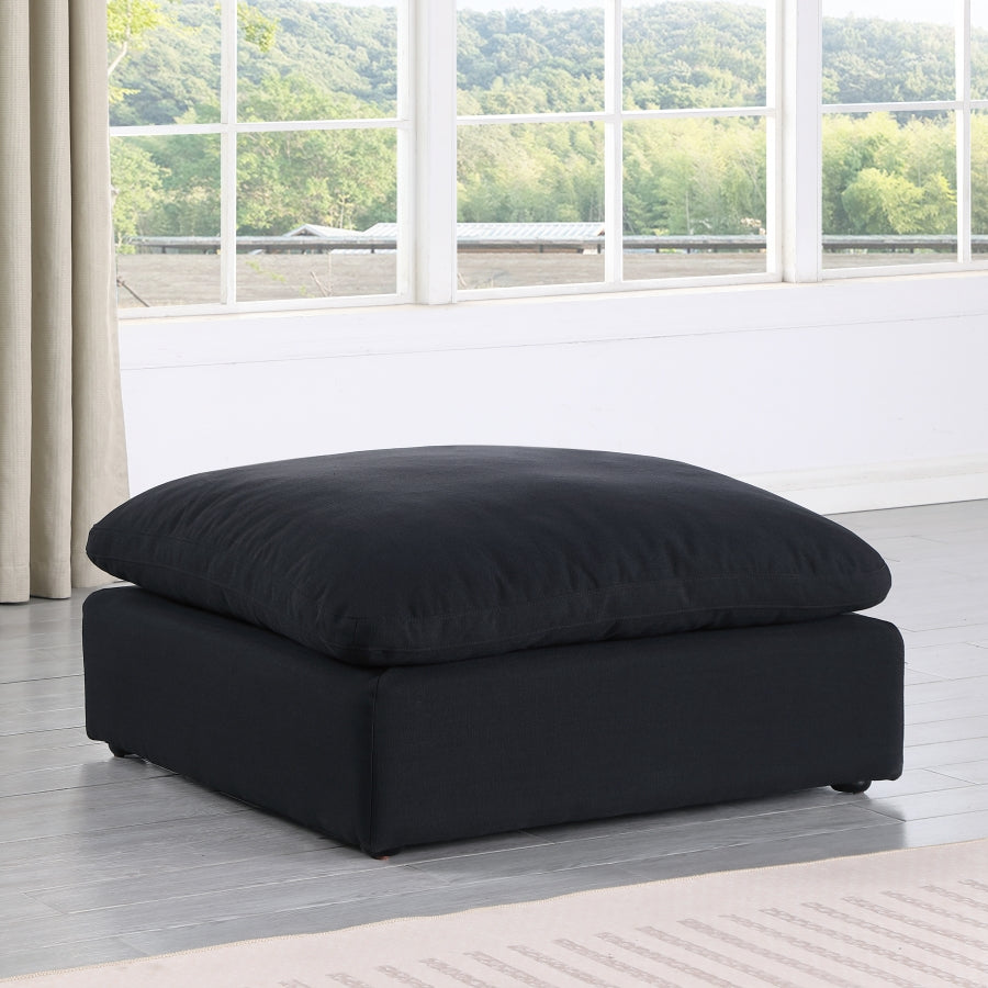Pouf confortable en tissu texturé en lin