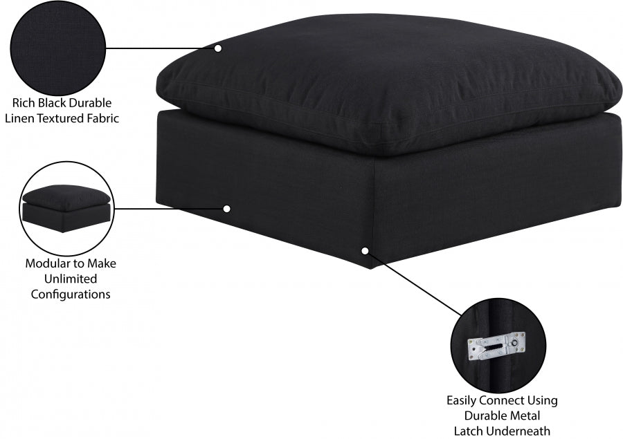 Pouf confortable en tissu texturé en lin