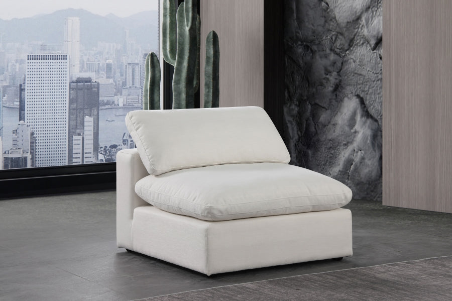 Chaise sans accoudoirs en tissu texturé en lin Comfy