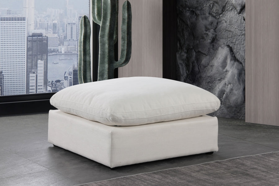 Pouf confortable en tissu texturé en lin
