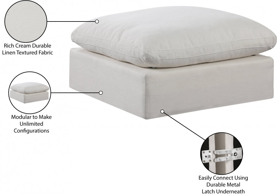 Pouf confortable en tissu texturé en lin