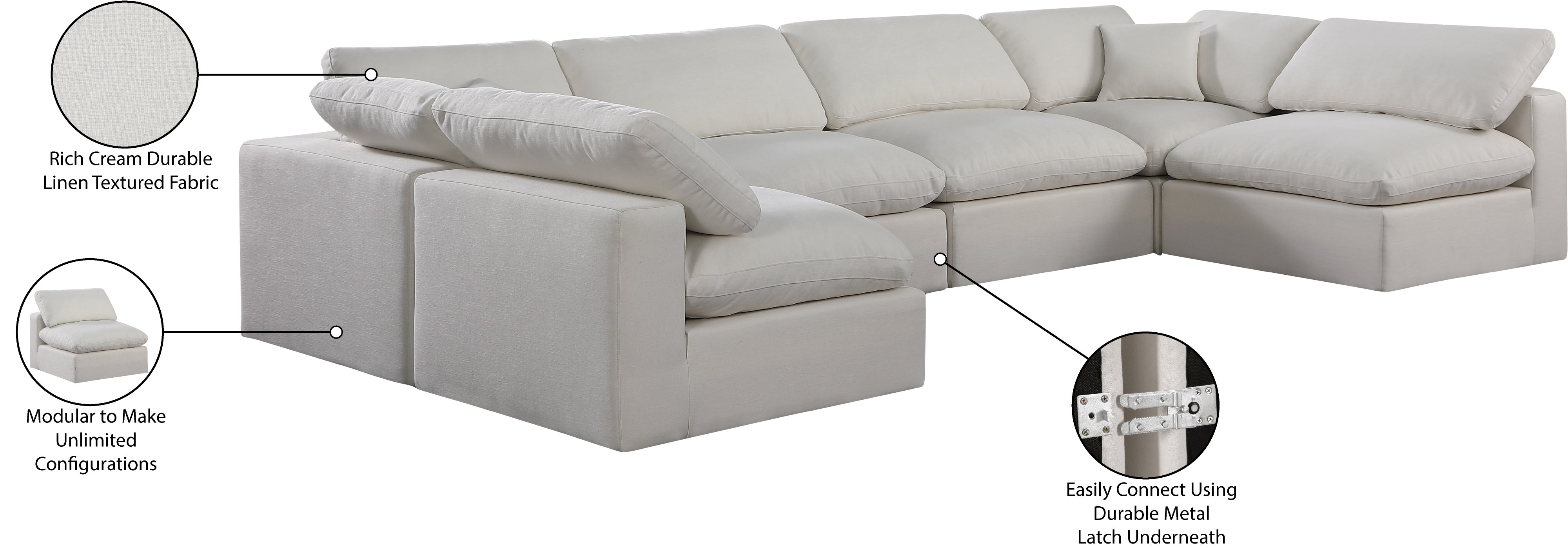 Canapé sectionnel confortable en tissu texturé en lin