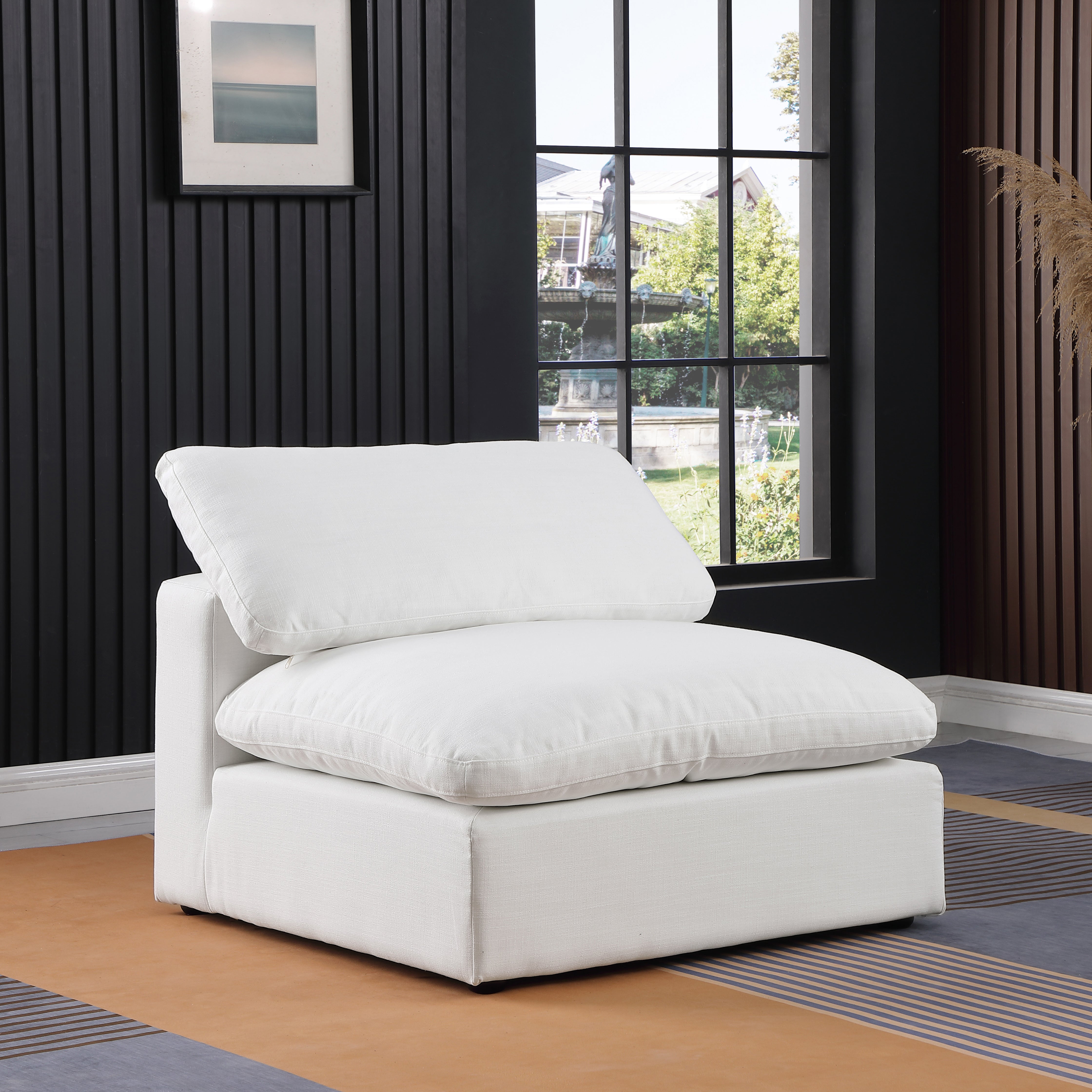 Chaise sans accoudoirs en tissu texturé en lin Comfy