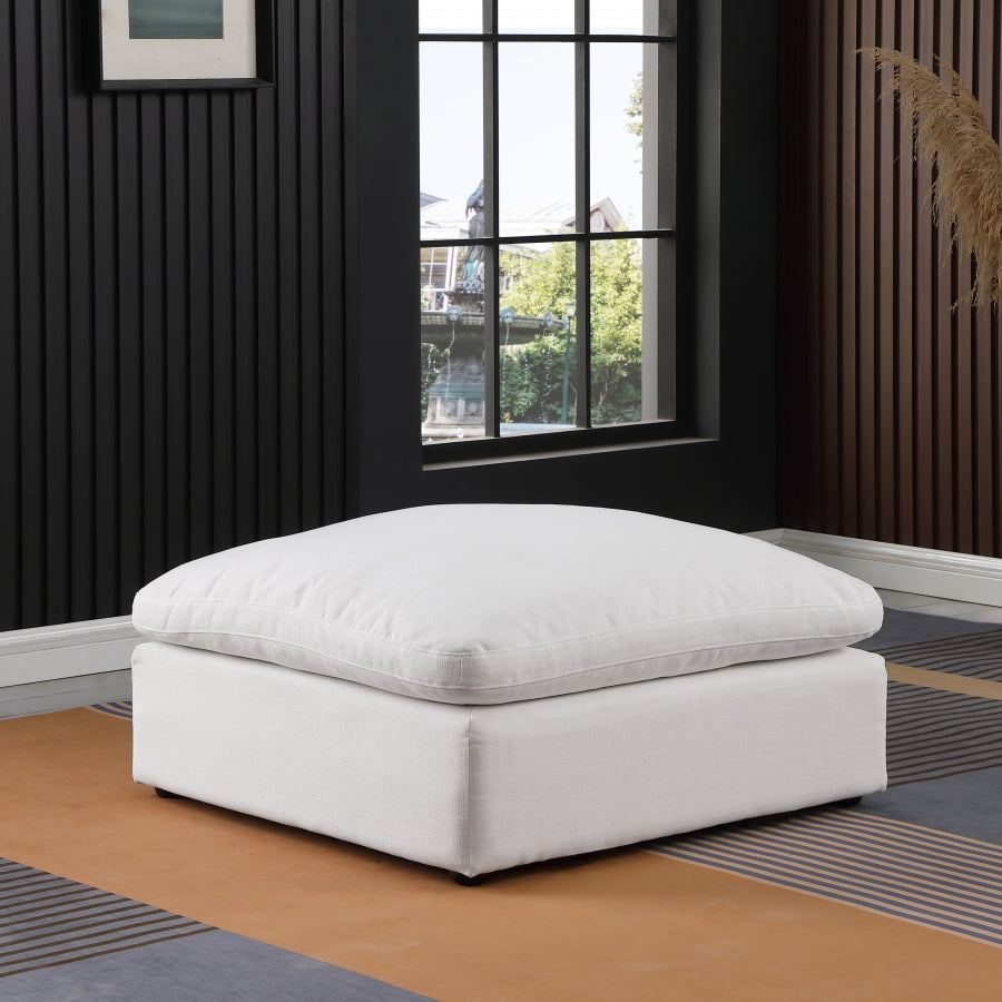 Pouf confortable en tissu texturé en lin