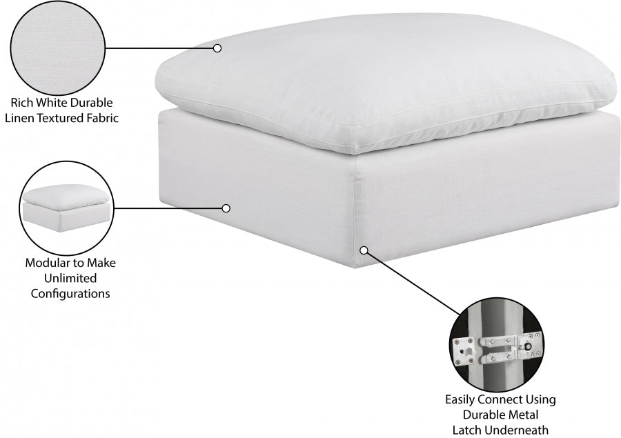 Pouf confortable en tissu texturé en lin