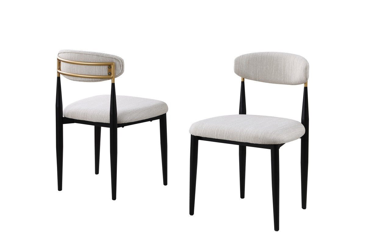 Chaises de repas Kodi en tissu beige | Cadre en métal noir (Set de 2)