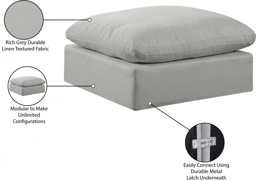 Pouf confortable en tissu texturé en lin