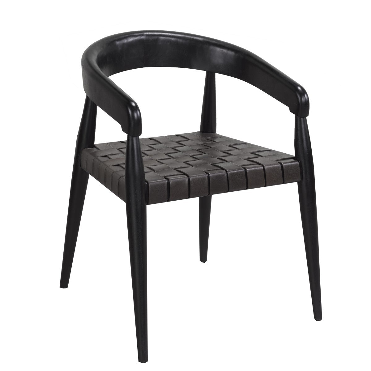 Chaise Alessio en bois massif noir | Assise en cuir tressé