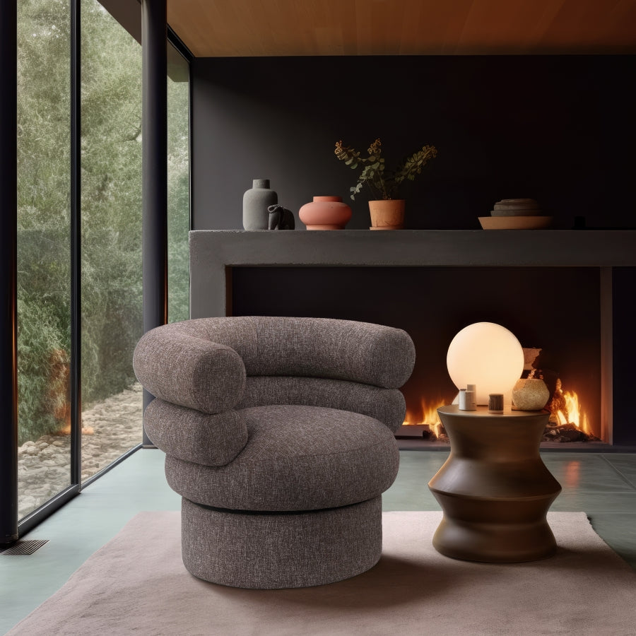 Fauteuil d'appoint pivotant en tissu texturé en lin Valentina
