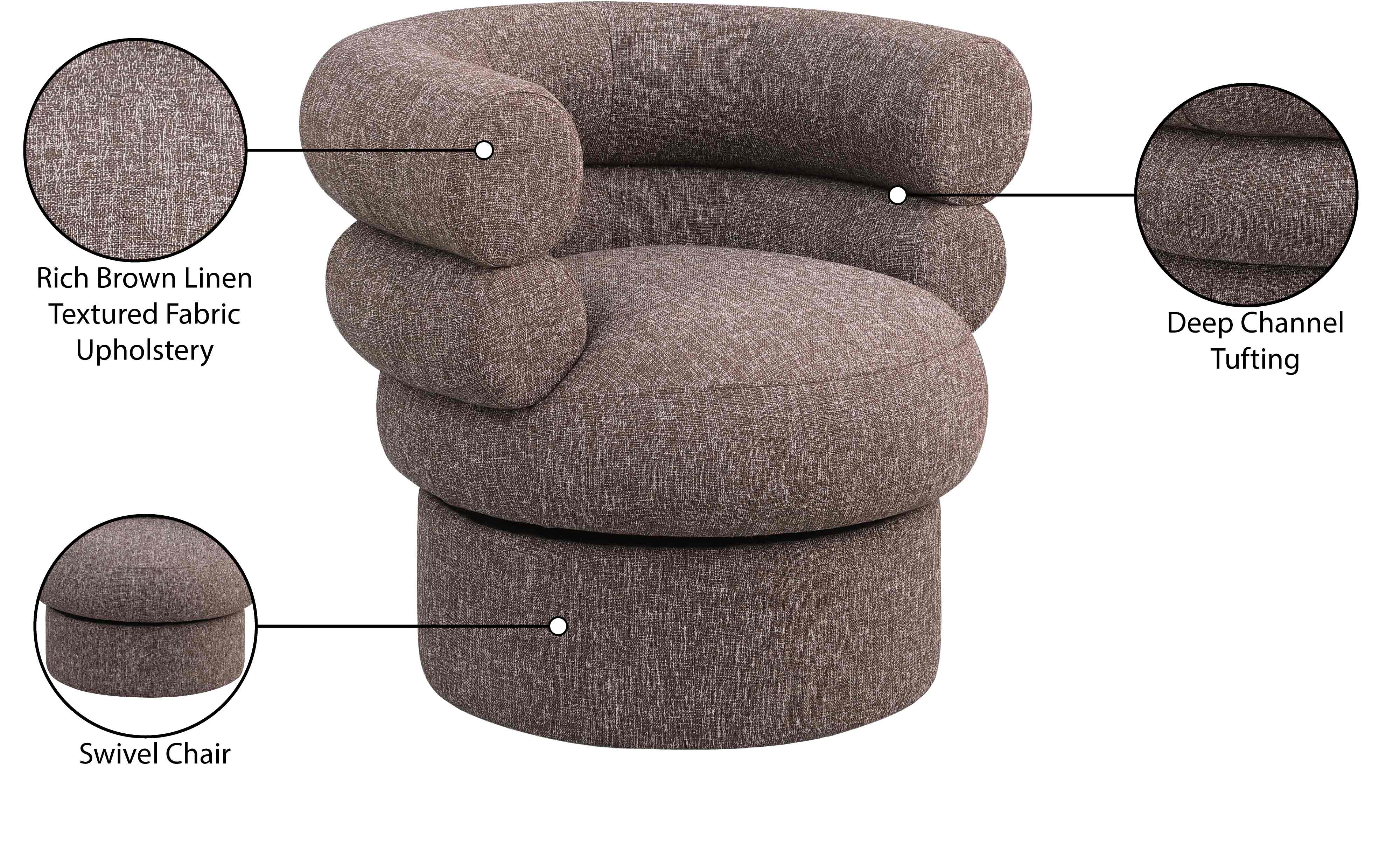 Fauteuil d'appoint pivotant en tissu texturé en lin Valentina