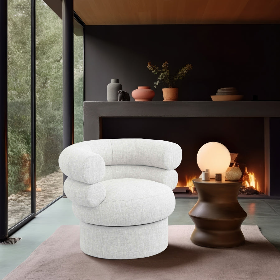Fauteuil d'appoint pivotant en tissu texturé en lin Valentina