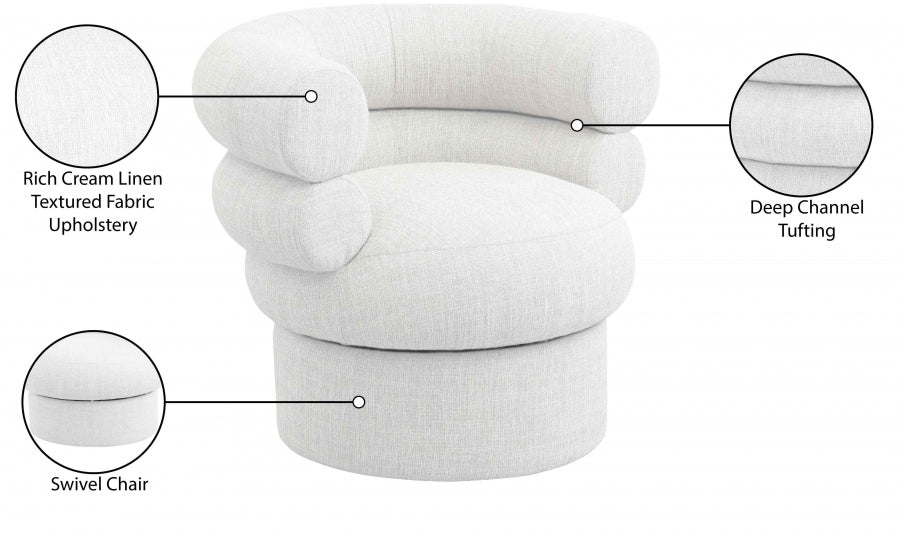 Fauteuil d'appoint pivotant en tissu texturé en lin Valentina