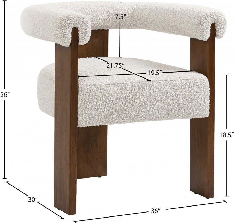 Chaise de salle à manger en tissu boucle crème Barrel
