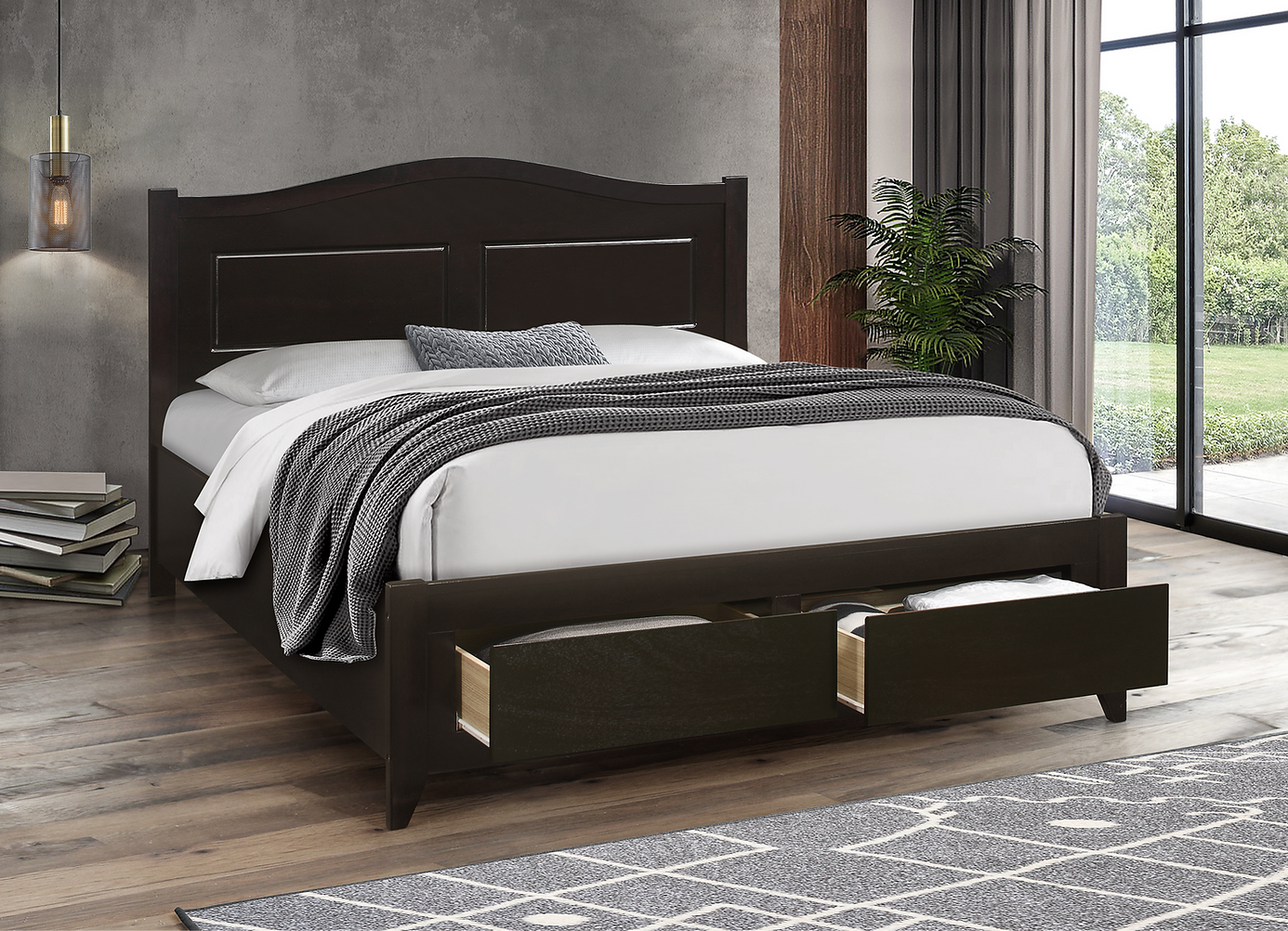 Lit Espresso avec Tiroirs de Rangement, Support de Matelas Inclus
