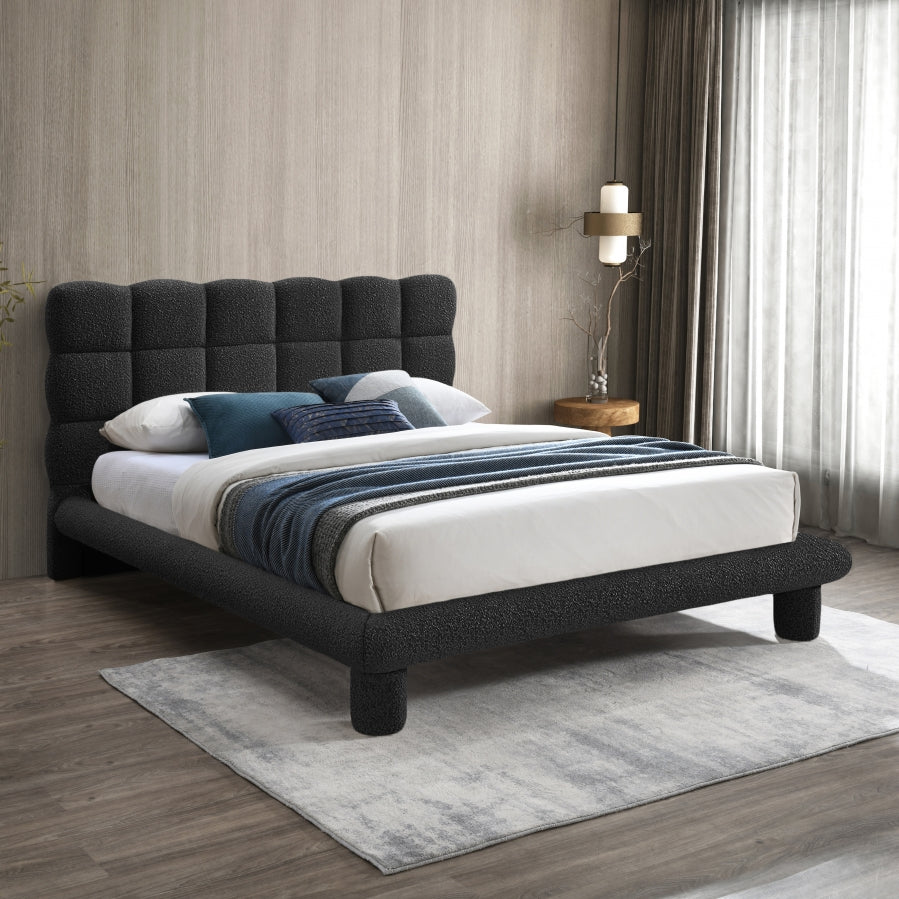 Lit queen en tissu déco boucle