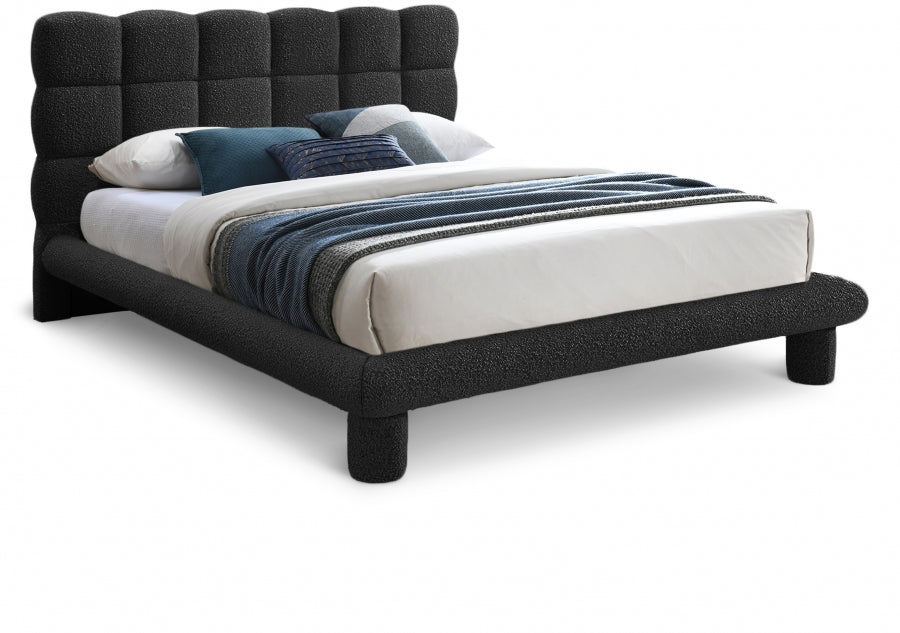 Lit queen en tissu déco boucle