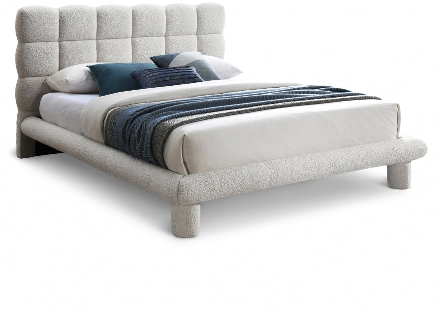 Lit double couleur crème en tissu déco boucle