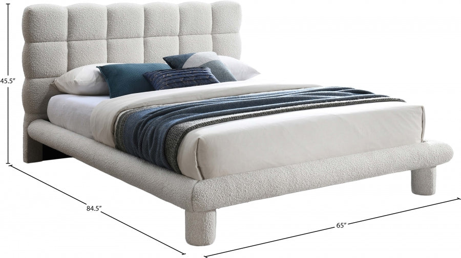Lit double couleur crème en tissu déco boucle