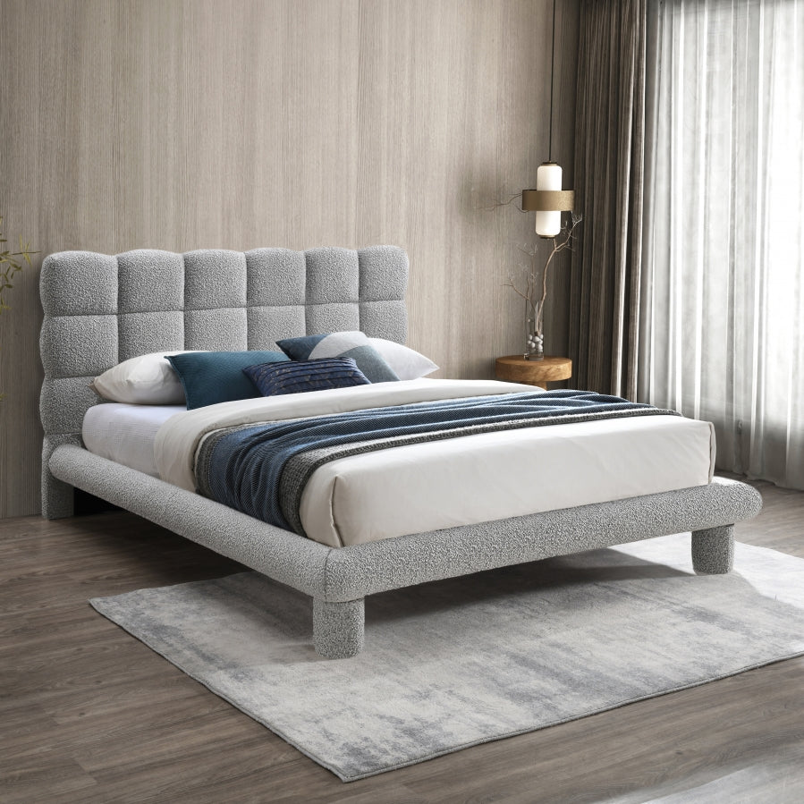 Lit queen en tissu déco boucle
