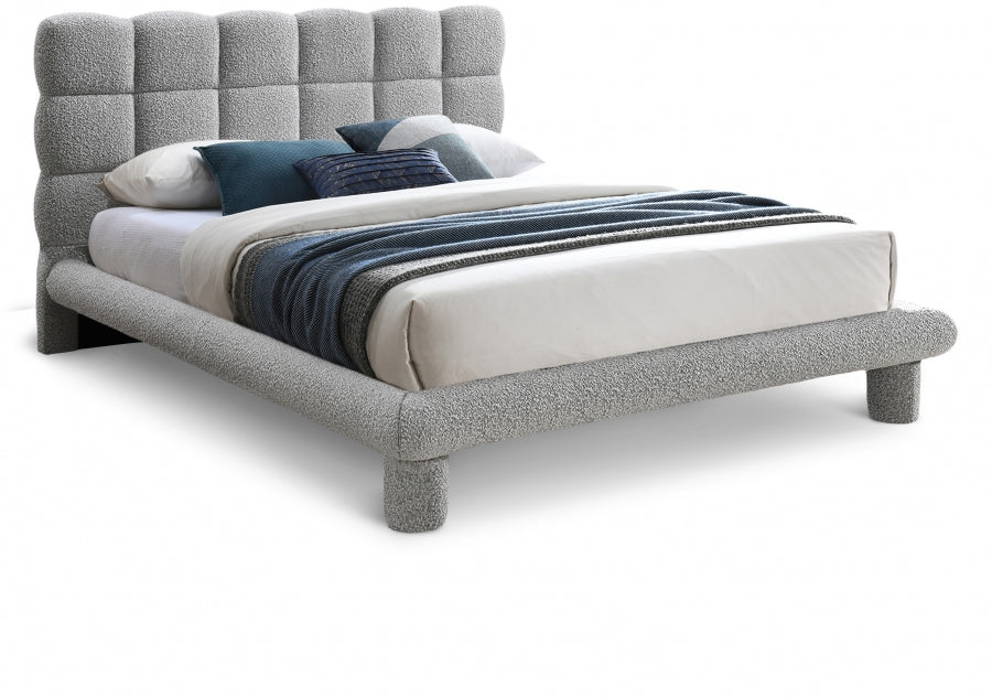 Lit queen en tissu déco boucle