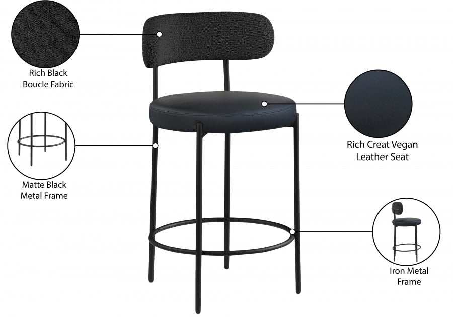 Tabourets de bar/comptoir Beacon en cuir végétalien et tissu bouclé