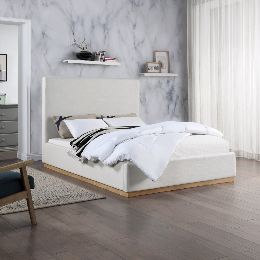 Lit queen size couleur crème en tissu texturé en lin Alfie