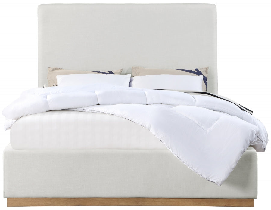 Lit queen size couleur crème en tissu texturé en lin Alfie