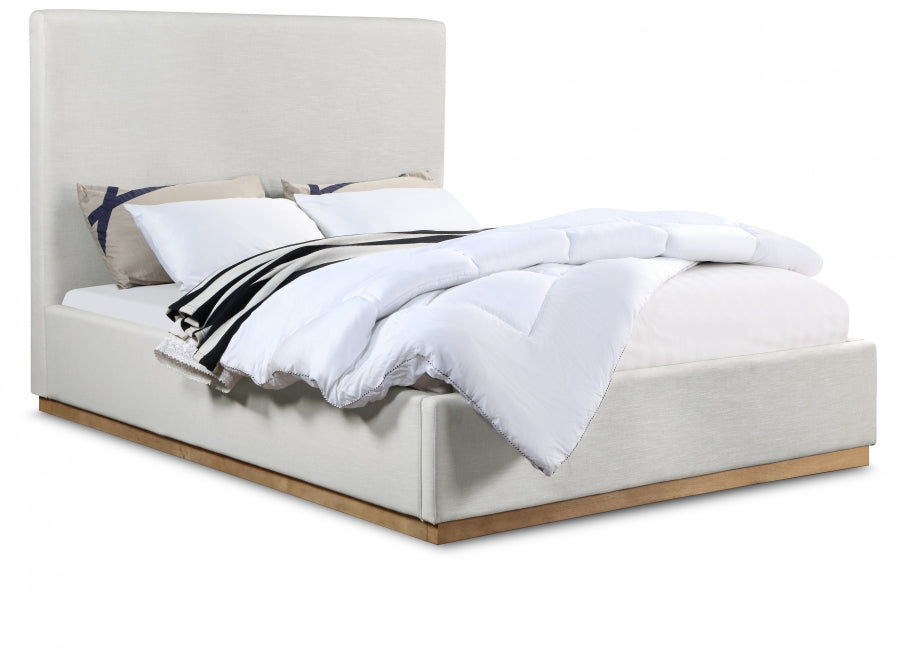 Lit queen size couleur crème en tissu texturé en lin Alfie