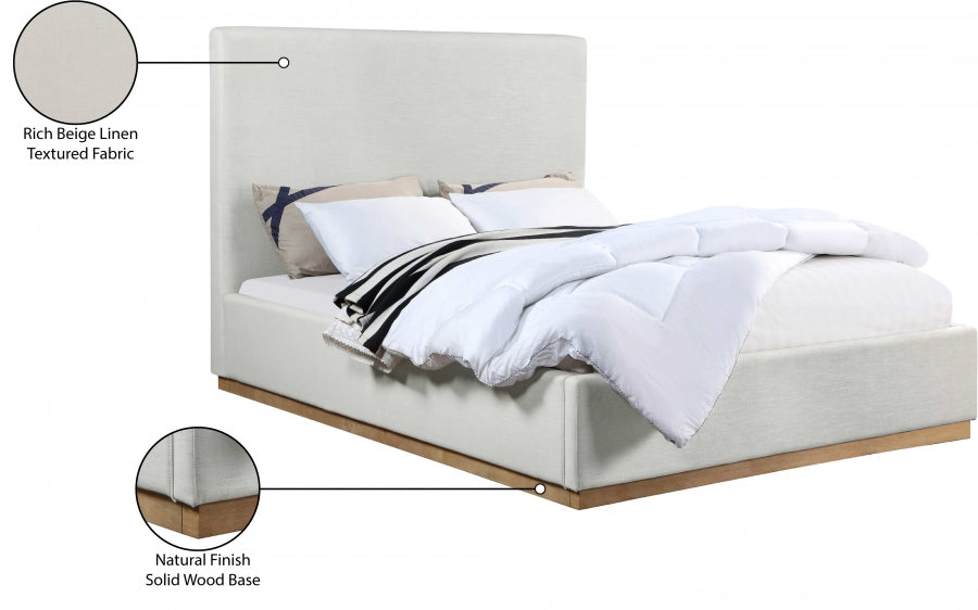 Lit queen size couleur crème en tissu texturé en lin Alfie