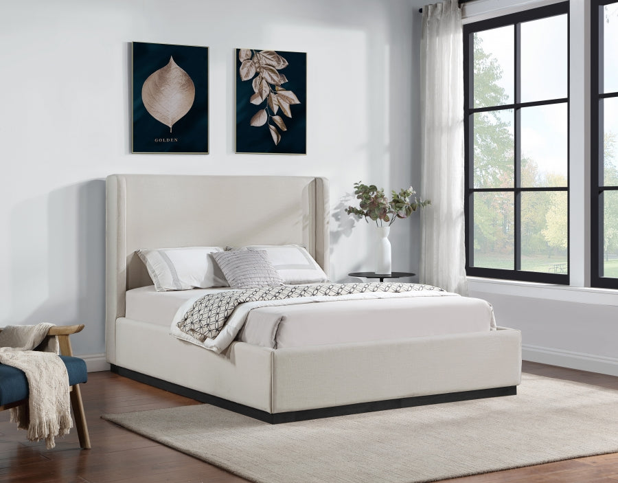 Lit double en tissu texturé en lin Flynn