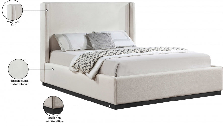 Lit double en tissu texturé en lin Flynn