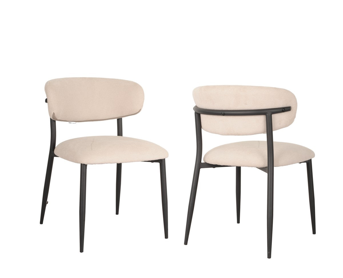 Chaises Gianna en tissu beige | Dossier incurvé et pattes noires