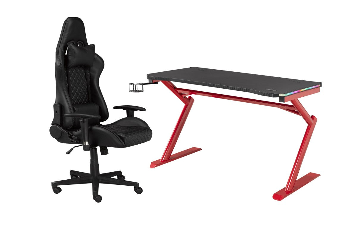 ENSEMBLE BUREAU ET CHAISE GAMING, NOIR/ROUGE ( Meuble Mtl )