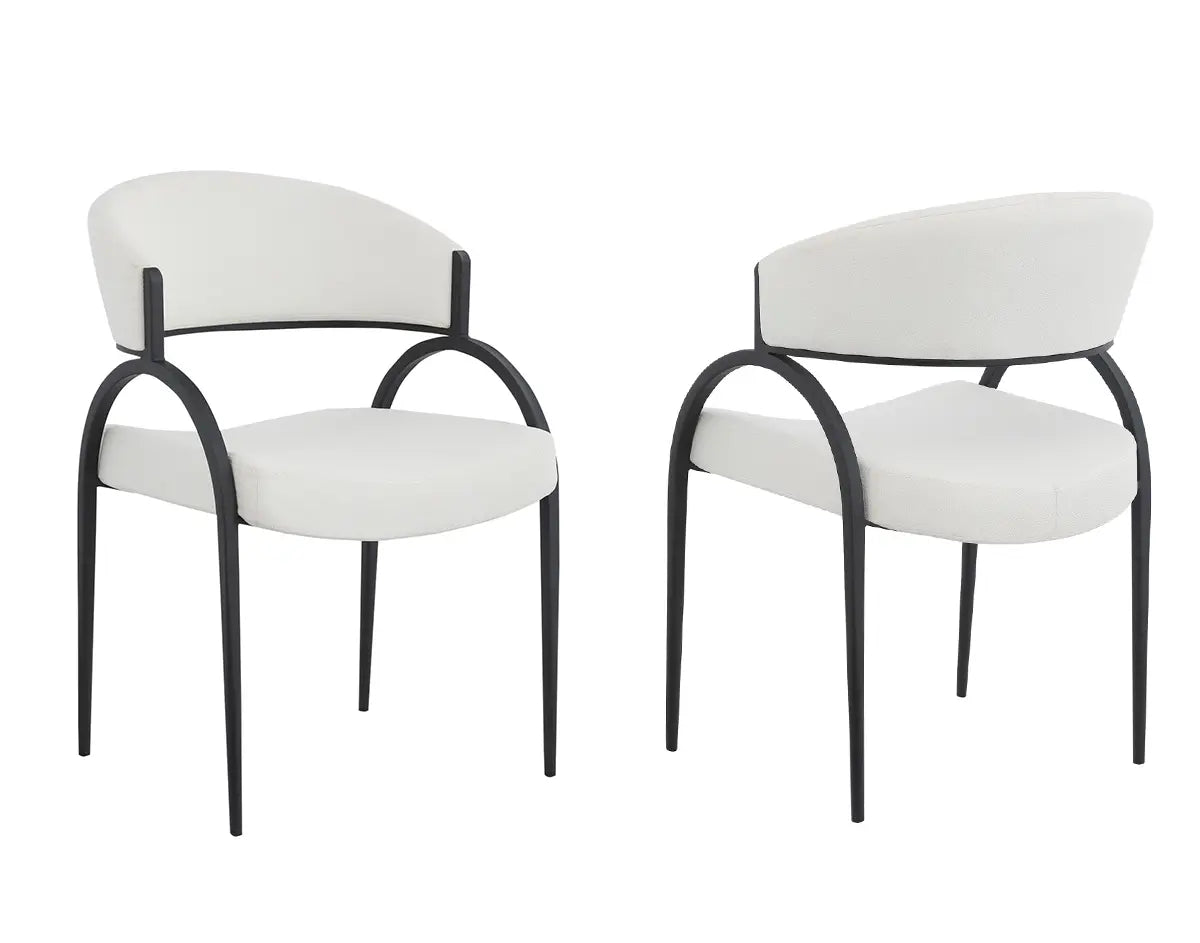 Chaises Alessia en tissu crème | Cadre incurvé en fer noir (Duo)