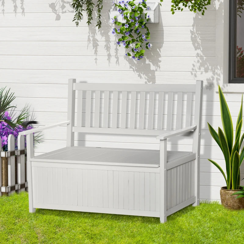 Banc de jardin de rangement 2 places, meubles de patio extérieur, coffre de terrasse avec intérieur pour patio, porche ou balcon, blanc